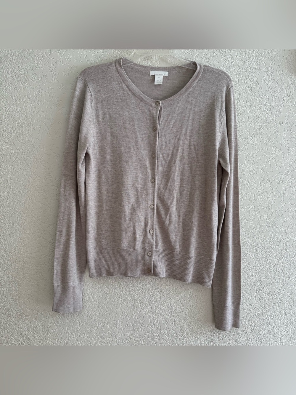 H&M Taupe Beige Crewneck Cardigan Sweater Button Up Classic Preppy Minimalist S